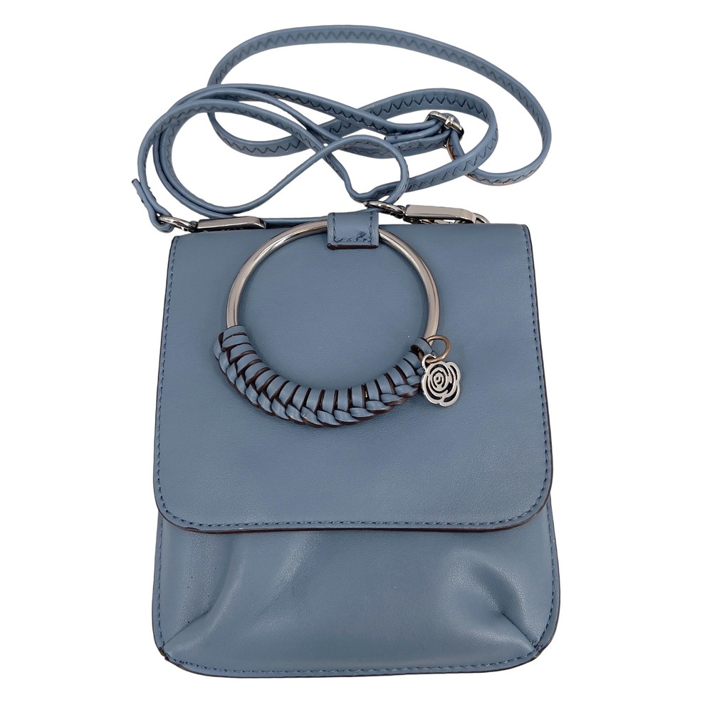 Carlos by Carlos Santana Womens Crossbody Bag Blue Braided Ring Rose Charm Small